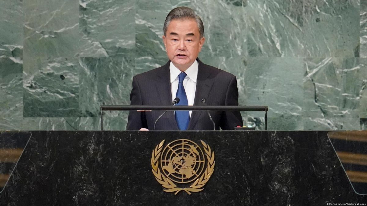 El ministro de Relaciones Exteriores de China, Wang Yi, durante su intervención en la Asamblea General de la ONU.