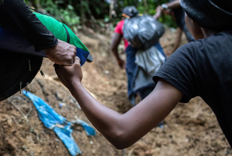 Migrantes en el Tapón del Darién el 20 de octubre de 2021.