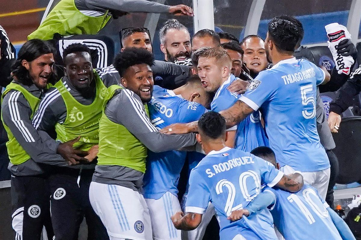 New York City celebrando gol en los Playoffs de la MLS.