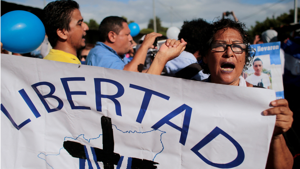 Manifestación a favor de la liberación de los opositores presos en Nicaragua.