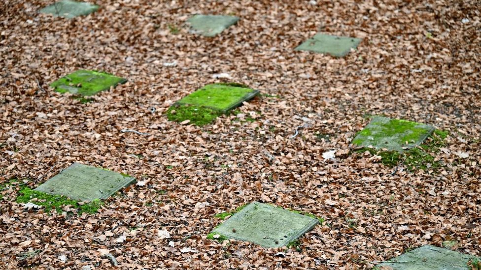 Pequeñas lozas de piedra marcan las tumbas de los descerebrados en el cementerio en Nykobing Sjaelland,